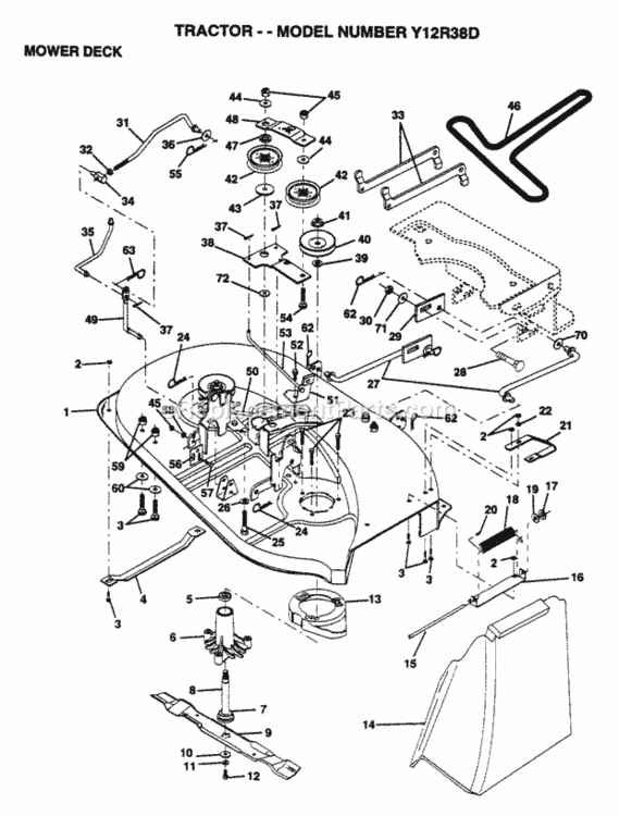 Page J Diagram and Parts List for Y12R38D 1995 Husqvarna Lawn Tractor