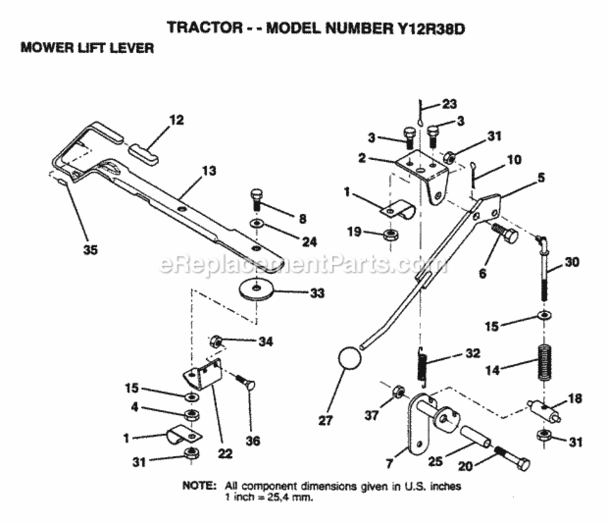 Page K Diagram and Parts List for Y12R38D 1995 Husqvarna Lawn Tractor