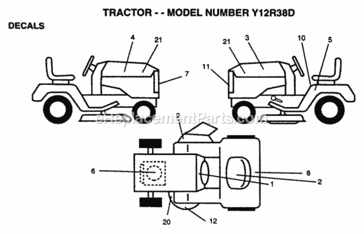 Page C Diagram and Parts List for Y12R38D 1995 Husqvarna Lawn Tractor