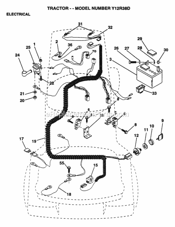 Page D Diagram and Parts List for Y12R38D 1995 Husqvarna Lawn Tractor