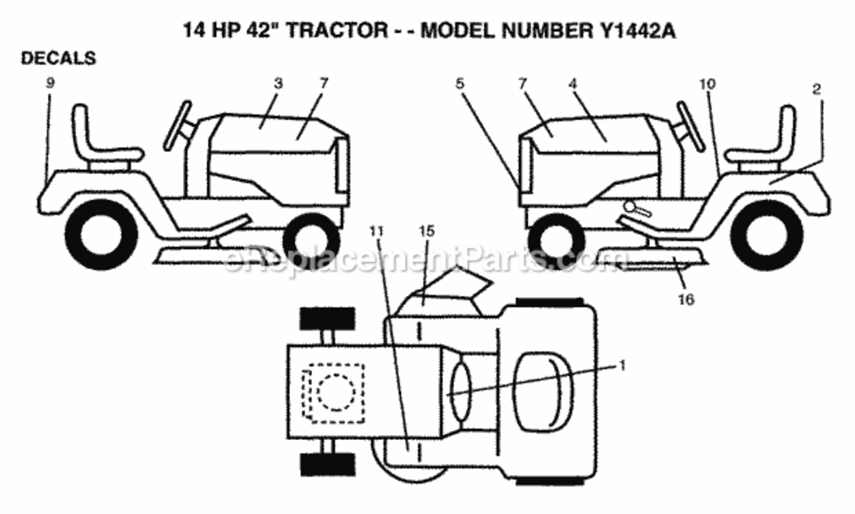 Page B Diagram and Parts List for Y1442A 1999 And Before Husqvarna Lawn Tractor