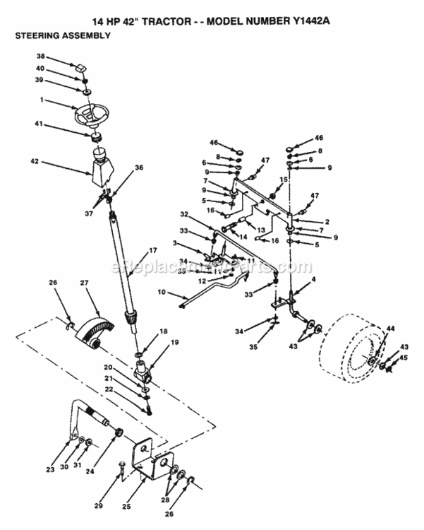 Page H Diagram and Parts List for Y1442A 1999 And Before Husqvarna Lawn Tractor
