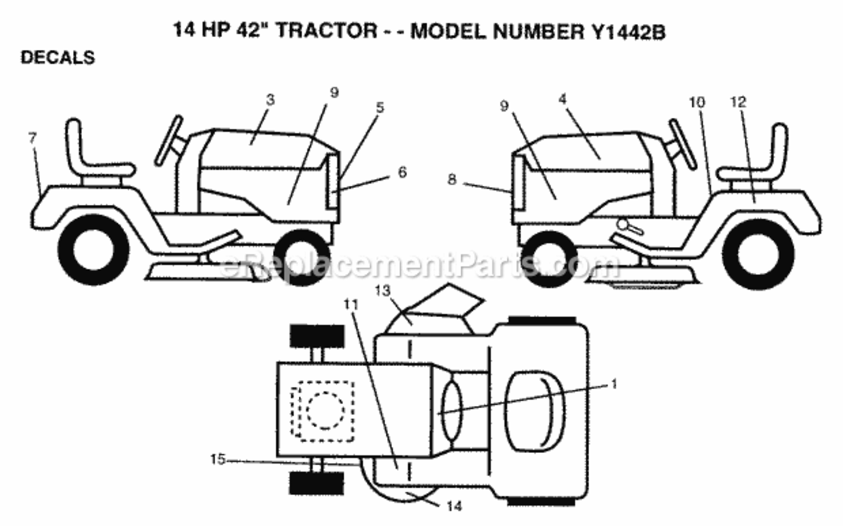 Page B Diagram and Parts List for Y1442B 1993 Husqvarna Lawn Tractor
