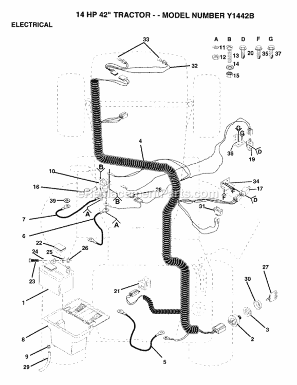 Page D Diagram and Parts List for Y1442B 1993 Husqvarna Lawn Tractor