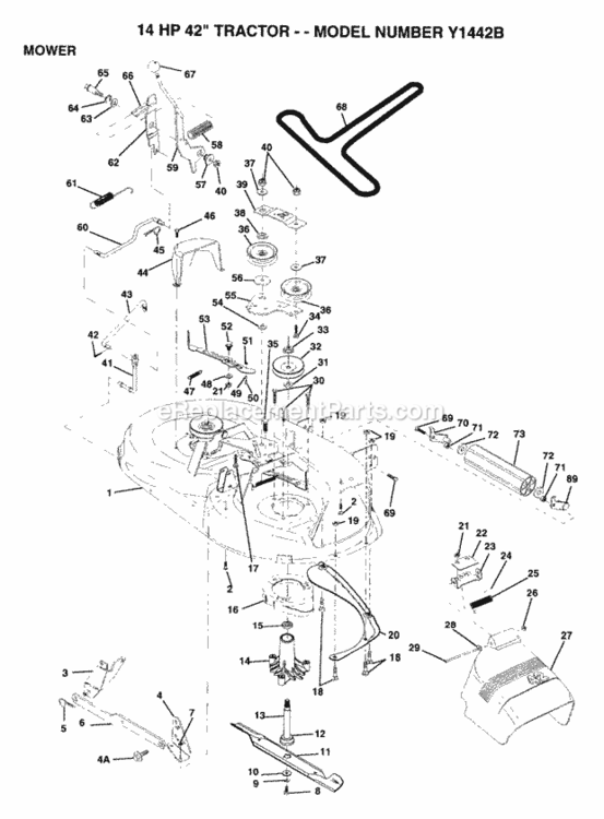 Page G Diagram and Parts List for Y1442B 1993 Husqvarna Lawn Tractor