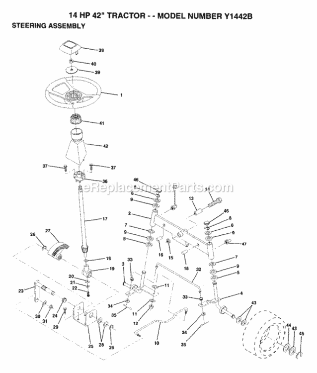 Page I Diagram and Parts List for Y1442B 1993 Husqvarna Lawn Tractor
