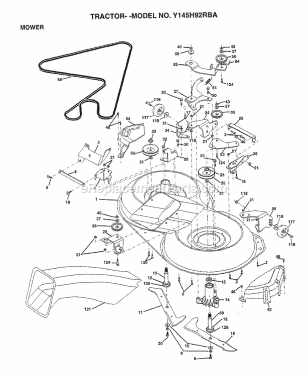 Page G Diagram and Parts List for Y145H92RBA 1999 And Before Husqvarna Lawn Tractor