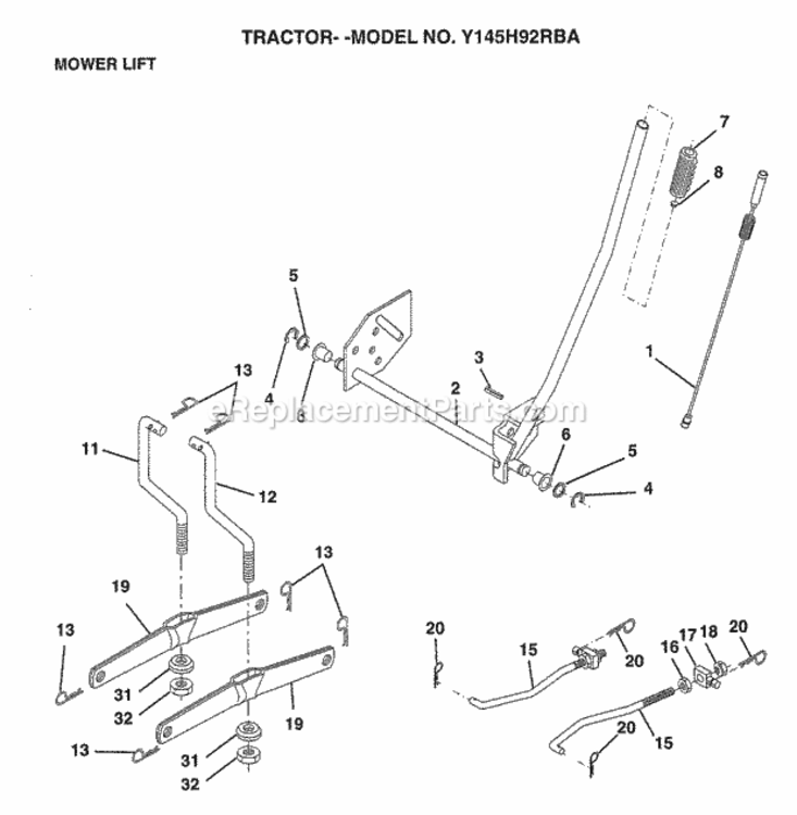 Page H Diagram and Parts List for Y145H92RBA 1999 And Before Husqvarna Lawn Tractor