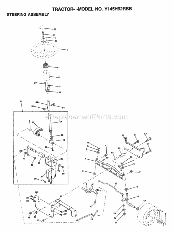 Page J Diagram and Parts List for Y145H92RBB 1999 And Before Husqvarna Lawn Tractor