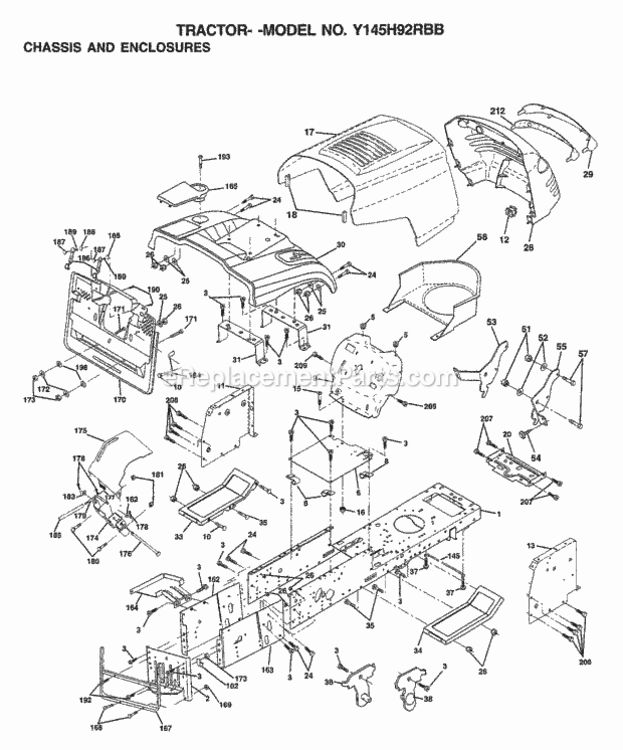 Page B Diagram and Parts List for Y145H92RBB 1999 And Before Husqvarna Lawn Tractor