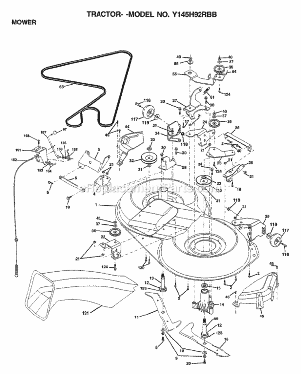 Page G Diagram and Parts List for Y145H92RBB 1999 And Before Husqvarna Lawn Tractor