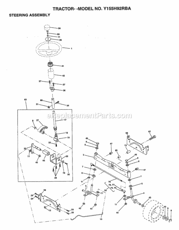 Page J Diagram and Parts List for Y155H92RBA 1999 And Before Husqvarna Lawn Tractor