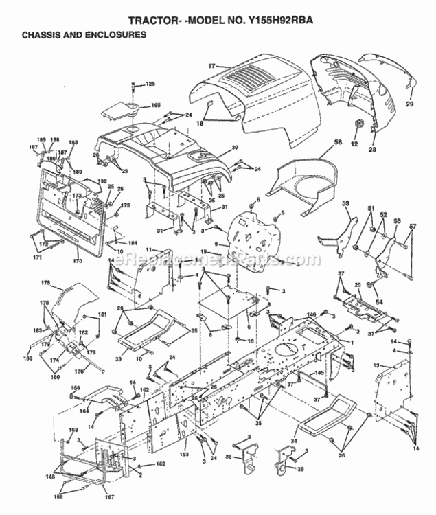 Page B Diagram and Parts List for Y155H92RBA 1999 And Before Husqvarna Lawn Tractor