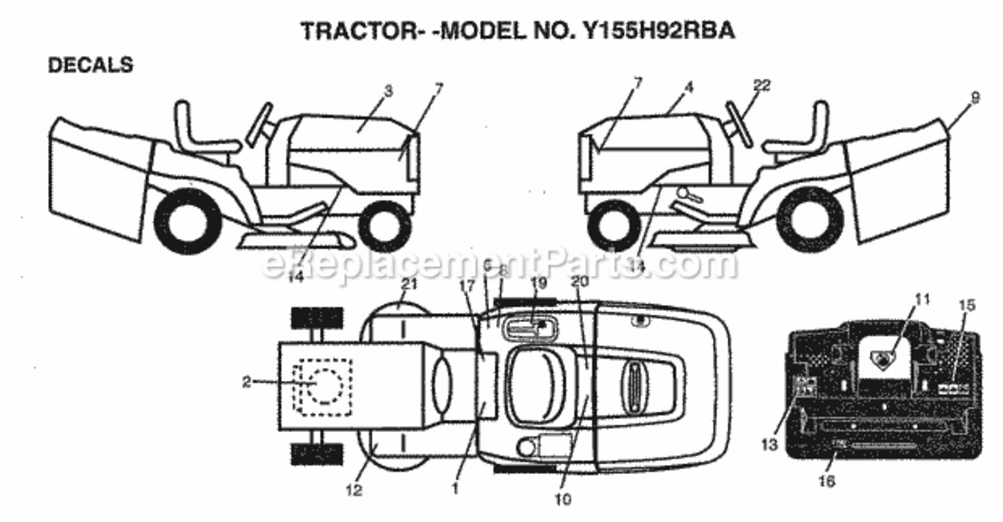 Page C Diagram and Parts List for Y155H92RBA 1999 And Before Husqvarna Lawn Tractor