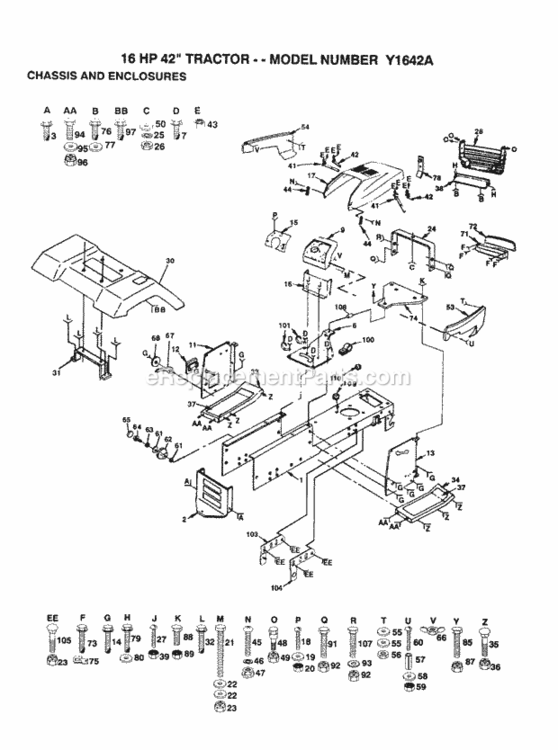 Page A Diagram and Parts List for Y1642A 1992 Husqvarna Lawn Tractor