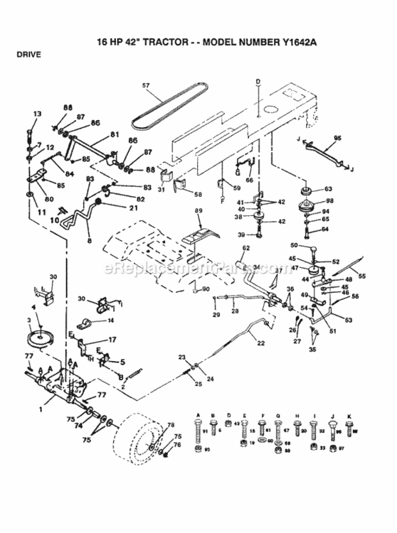 Page C Diagram and Parts List for Y1642A 1992 Husqvarna Lawn Tractor