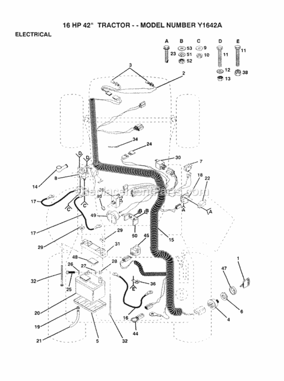Page D Diagram and Parts List for Y1642A 1992 Husqvarna Lawn Tractor