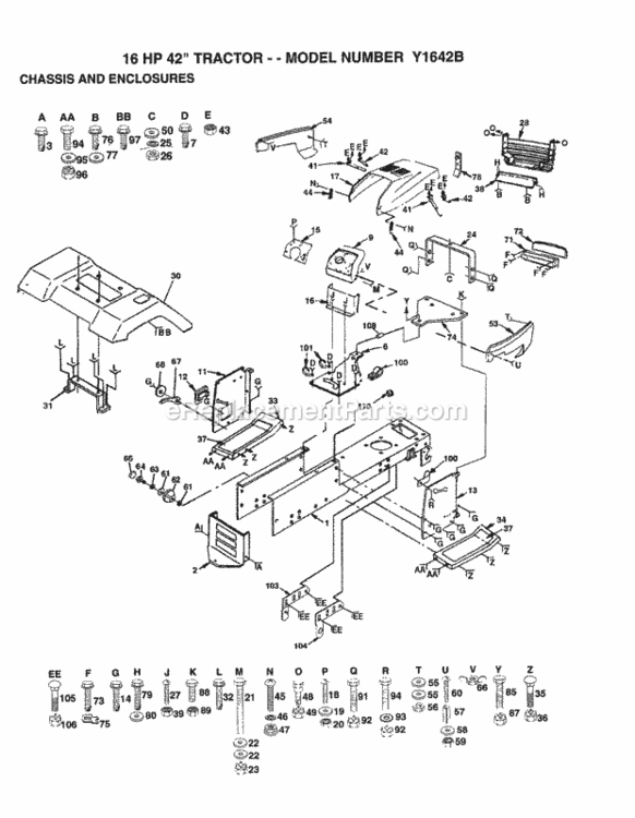 Page A Diagram and Parts List for Y1642B 1993 Husqvarna Lawn Tractor