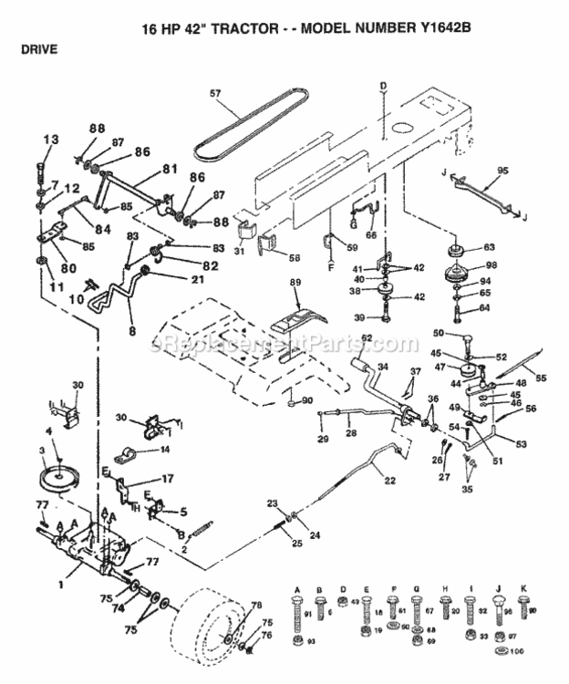 Page E Diagram and Parts List for Y1642B 1993 Husqvarna Lawn Tractor
