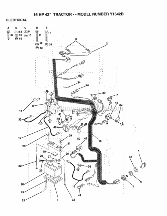Page F Diagram and Parts List for Y1642B 1993 Husqvarna Lawn Tractor