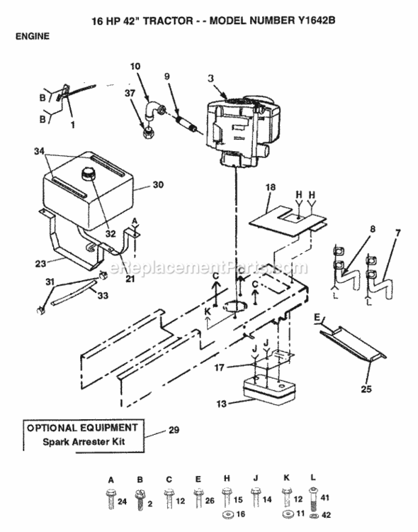 Page G Diagram and Parts List for Y1642B 1993 Husqvarna Lawn Tractor
