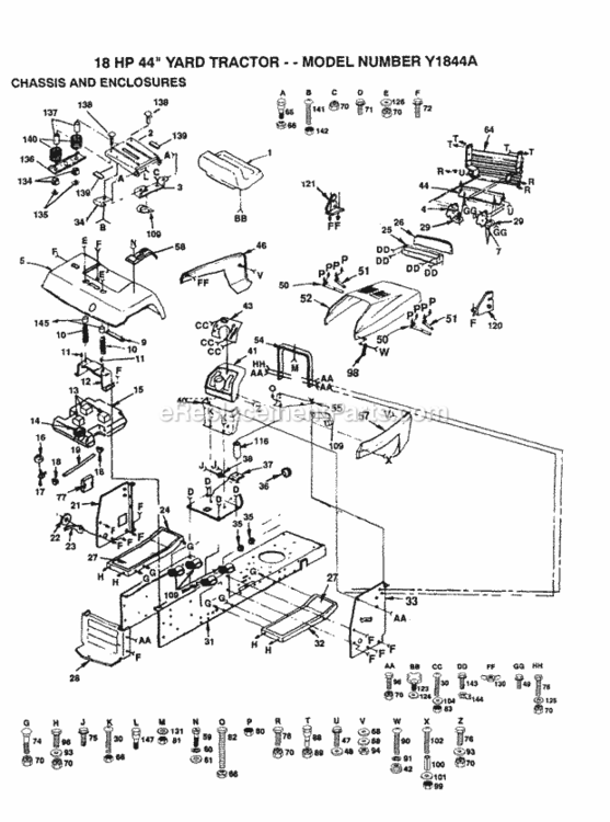 Page A Diagram and Parts List for Y1844A 1992 Husqvarna Lawn Tractor