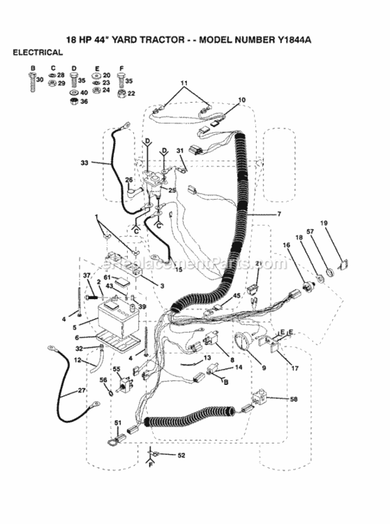 Page D Diagram and Parts List for Y1844A 1992 Husqvarna Lawn Tractor