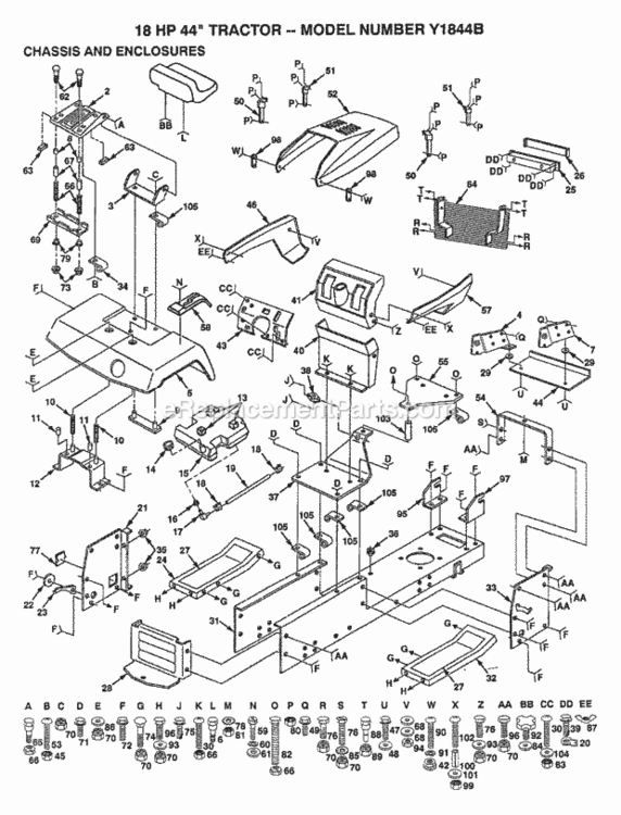 Page B Diagram and Parts List for Y1844B 1992 Husqvarna Lawn Tractor