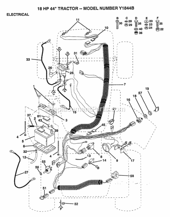 Page D Diagram and Parts List for Y1844B 1992 Husqvarna Lawn Tractor