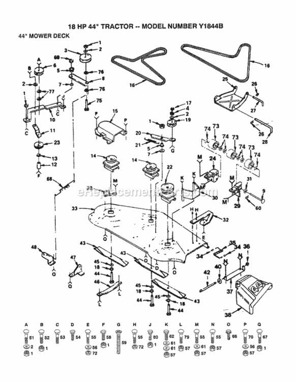 Page F Diagram and Parts List for Y1844B 1992 Husqvarna Lawn Tractor