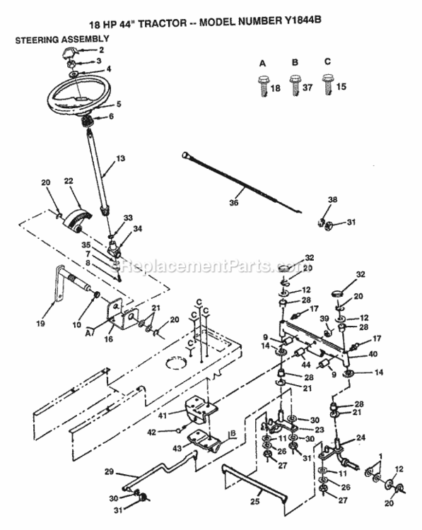 Page H Diagram and Parts List for Y1844B 1992 Husqvarna Lawn Tractor