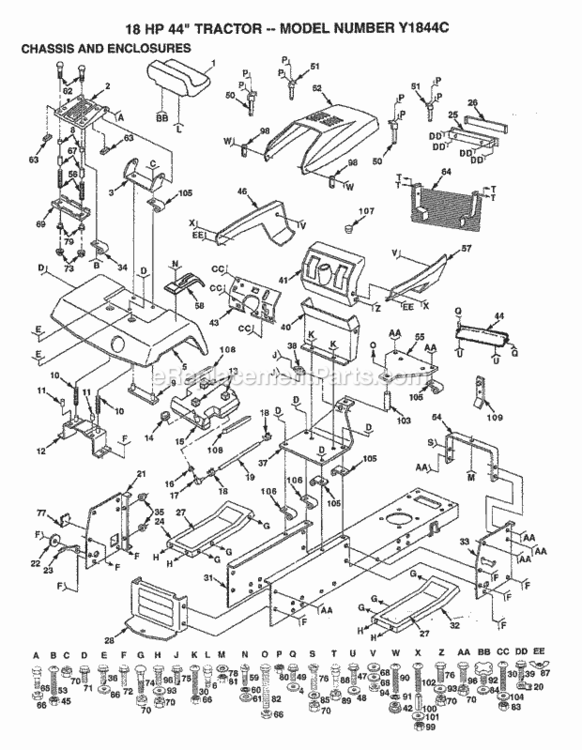 Page A Diagram and Parts List for Y1844C 1993 Husqvarna Lawn Tractor