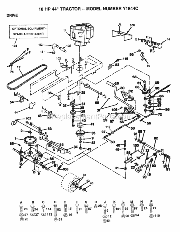 Page C Diagram and Parts List for Y1844C 1993 Husqvarna Lawn Tractor