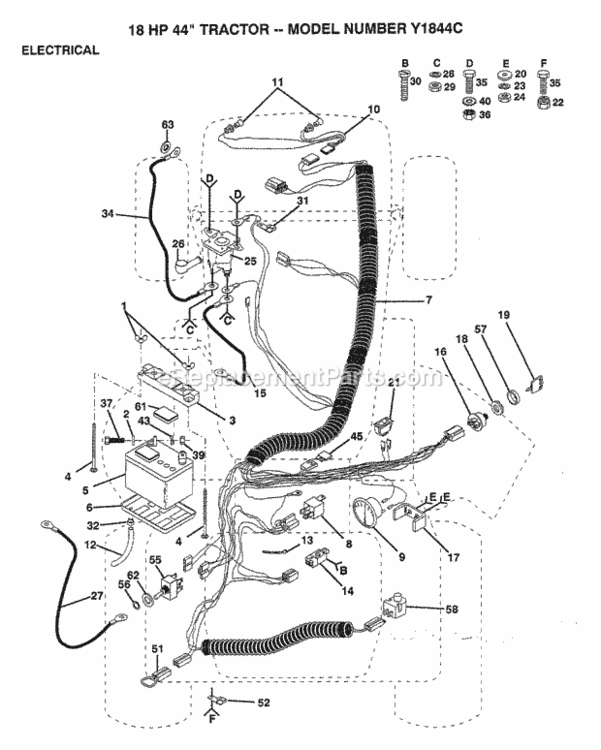 Page D Diagram and Parts List for Y1844C 1993 Husqvarna Lawn Tractor