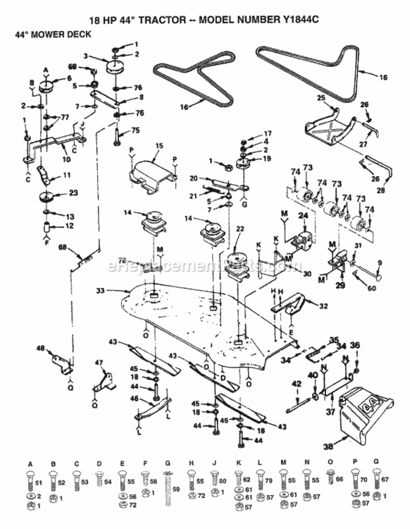 Page F Diagram and Parts List for Y1844C 1993 Husqvarna Lawn Tractor