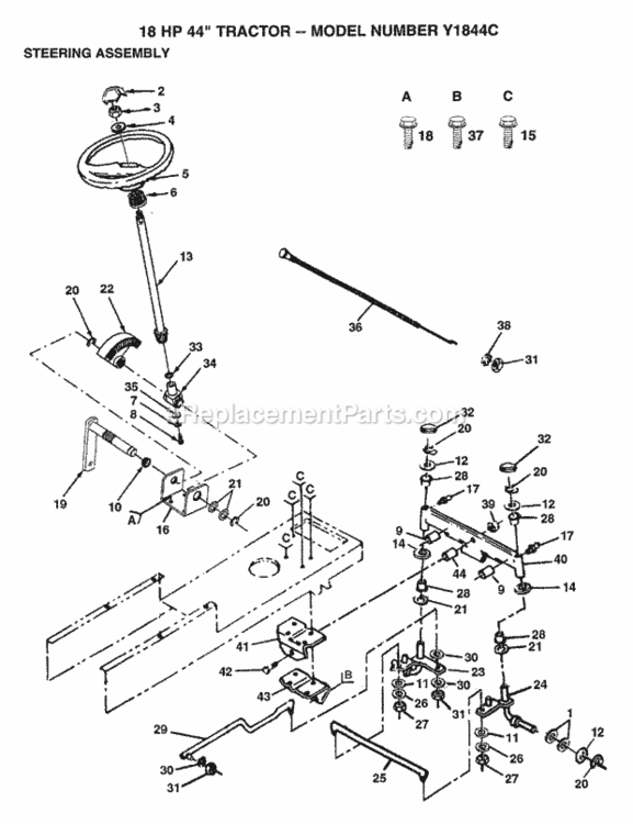 Page H Diagram and Parts List for Y1844C 1993 Husqvarna Lawn Tractor