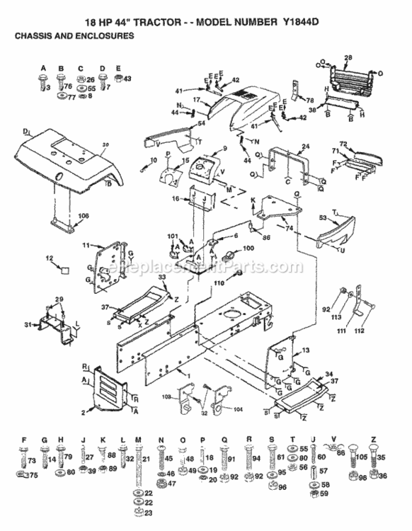 Page A Diagram and Parts List for Y1844D 1994 Husqvarna Lawn Tractor