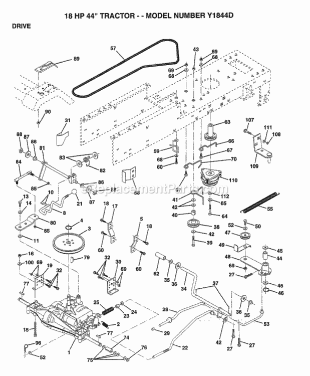 Page B Diagram and Parts List for Y1844D 1994 Husqvarna Lawn Tractor