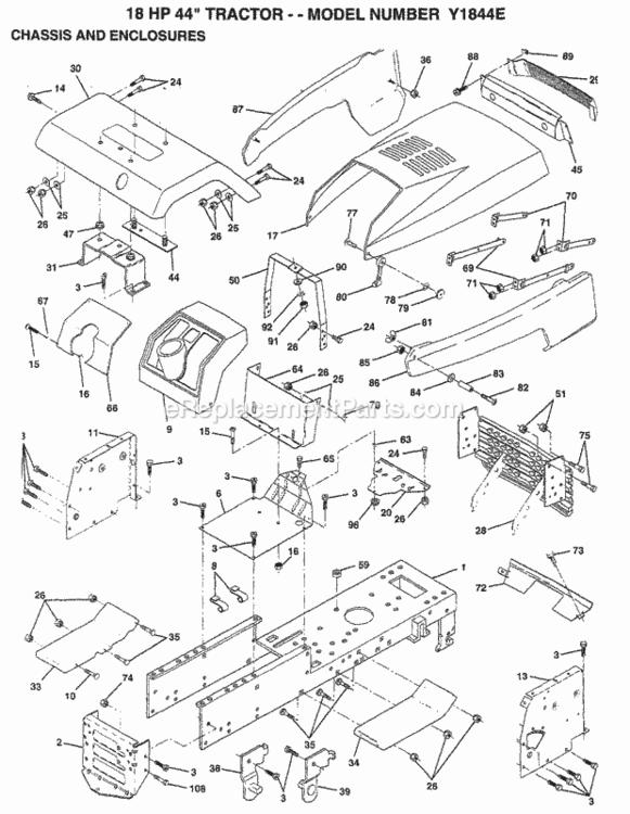 Page J Diagram and Parts List for Y1844E 1994 Husqvarna Lawn Tractor