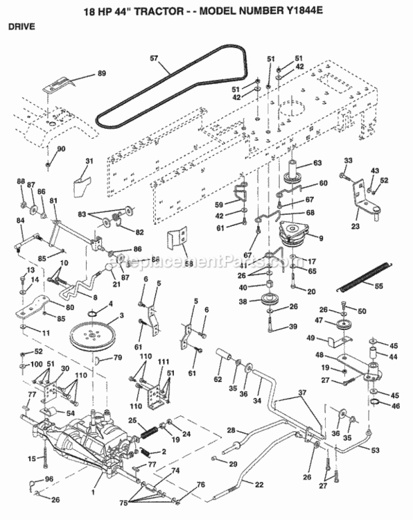 Page B Diagram and Parts List for Y1844E 1994 Husqvarna Lawn Tractor