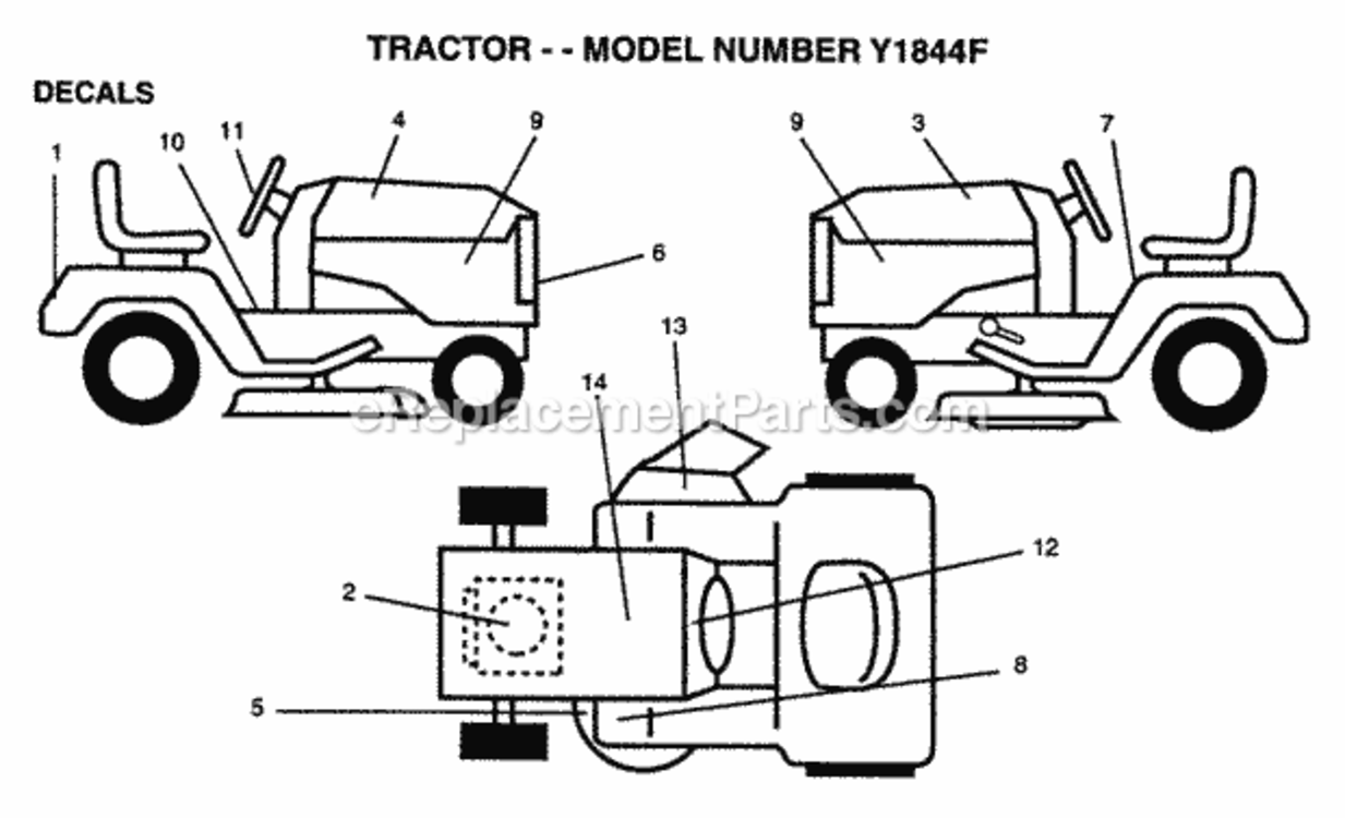 Page B Diagram and Parts List for Y1844F 1995 Husqvarna Lawn Tractor