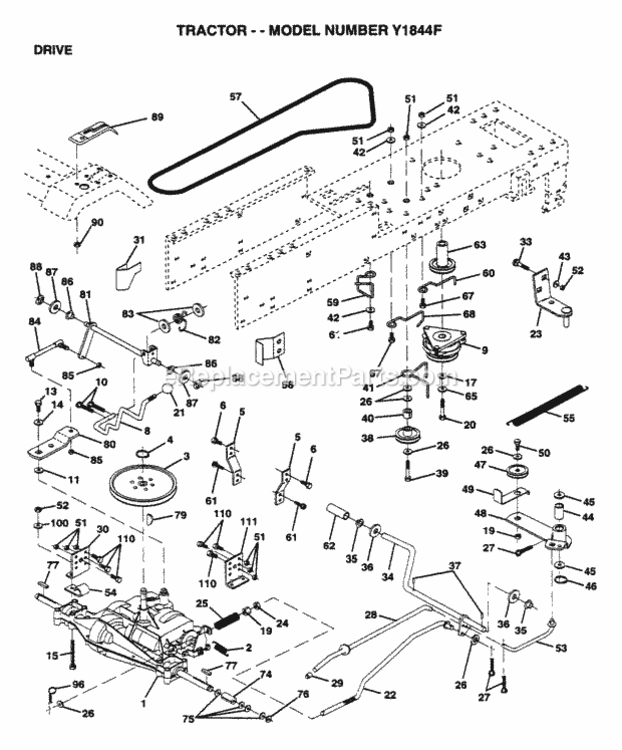 Page C Diagram and Parts List for Y1844F 1995 Husqvarna Lawn Tractor
