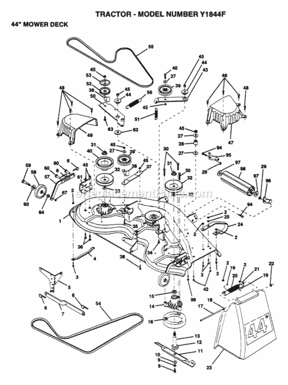 Page F Diagram and Parts List for Y1844F 1995 Husqvarna Lawn Tractor