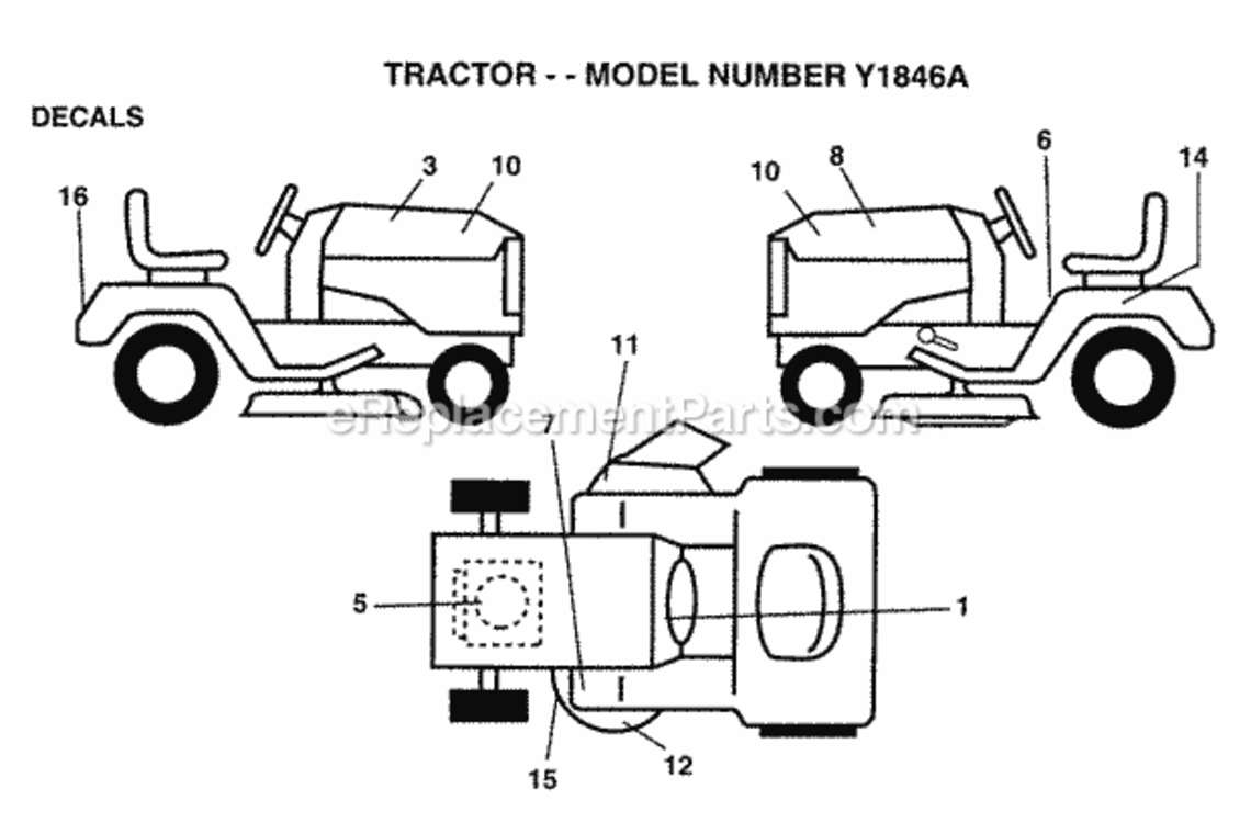 Page B Diagram and Parts List for Y1846A 1996 Husqvarna Lawn Tractor