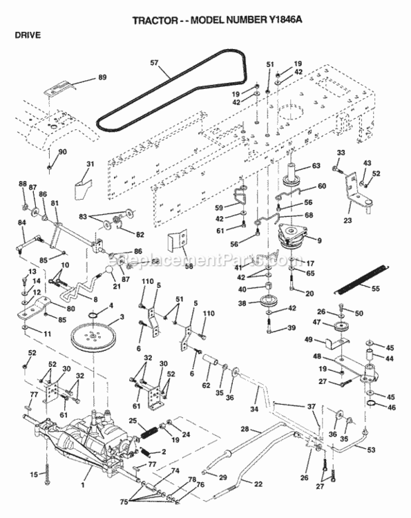Page C Diagram and Parts List for Y1846A 1996 Husqvarna Lawn Tractor