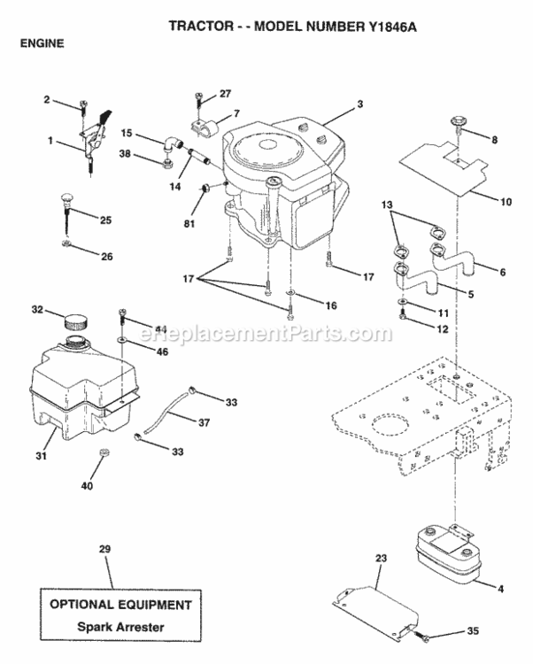 Page E Diagram and Parts List for Y1846A 1996 Husqvarna Lawn Tractor