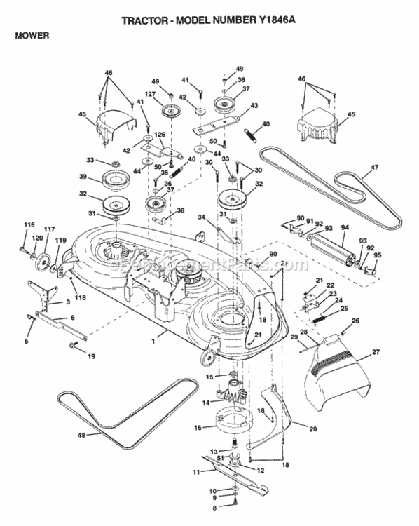 Page F Diagram and Parts List for Y1846A 1996 Husqvarna Lawn Tractor