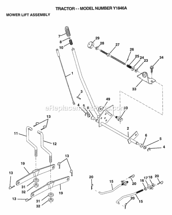 Page G Diagram and Parts List for Y1846A 1996 Husqvarna Lawn Tractor