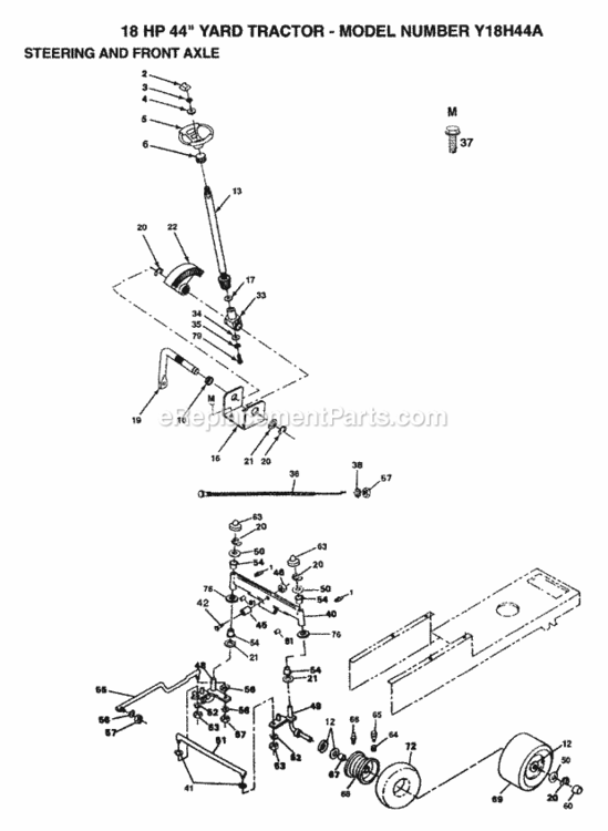 Page J Diagram and Parts List for Y18H44A 1992 Husqvarna Lawn Tractor
