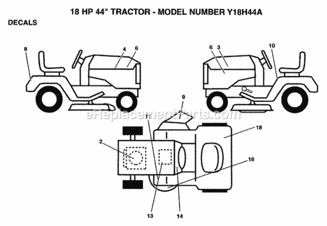 Page C Diagram and Parts List for Y18H44A 1992 Husqvarna Lawn Tractor